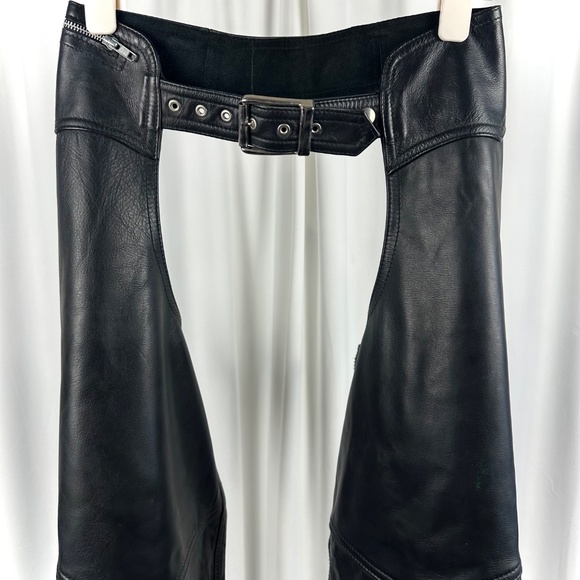 Vintage Women's Leather Motorcycle Chaps in Black • Soft & Durable Cowhide • XS - Picture 2 of 10